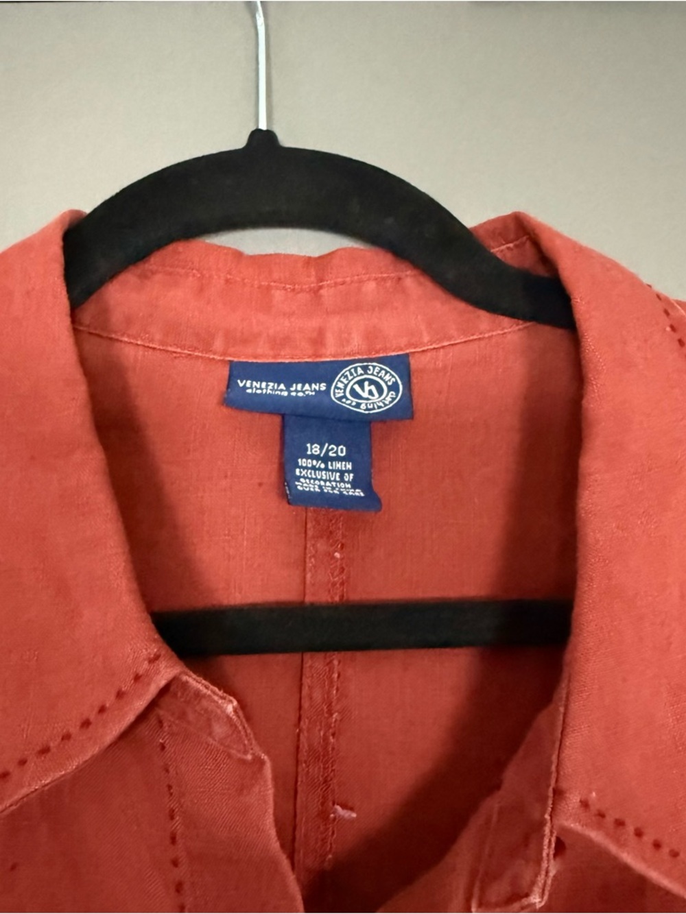 Venezia 100% Linen Button Down Shirt Top Coral 1X 18/20 Lightweight Shirt - Picture 3 of 6